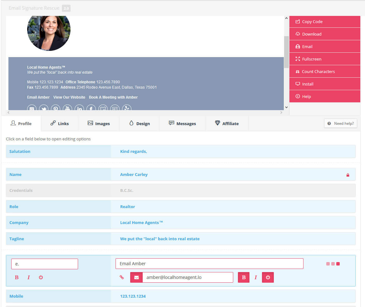 screenshot of Email Signature Rescue